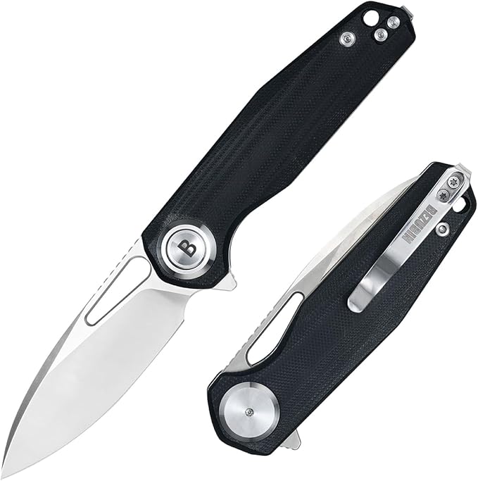 Pocket Folding Knife,3.15" D2 Steel Blade,Black G10 Handle,Push Button Lever Lock,Pocket Knife with