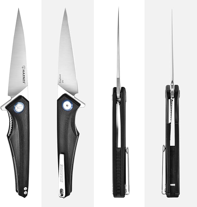 Qingluan Folding Knife with Pocket Clip, D2 Steel Blade 3.54'' and G10 Handle Outdoor Adventure