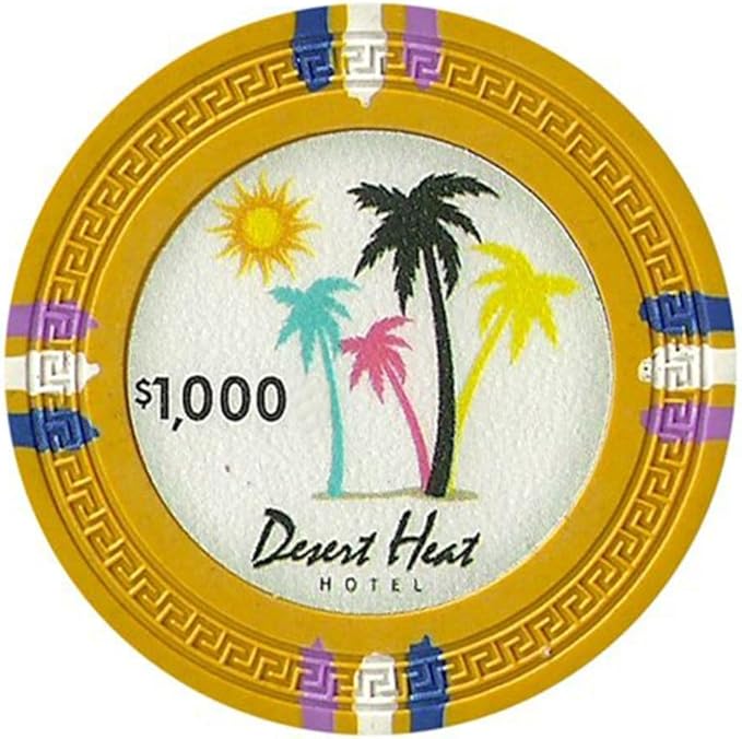 13.5-gram Desert Heat Premium Poker Chips (50-Pack) Heavy Clay Composite Set - Bulk Casino Chips