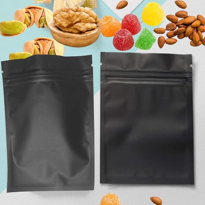 100 Pack Mylar Bags 3.3 x 5.1 Inch Resealable Smell Proof Bags Foil Pouch Bag Flat Bag Matte Black