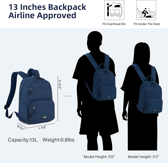 Carry On Travel Backpack For Men Women, 13 Inch Small Mini Work Bag Personal Item Backpacks