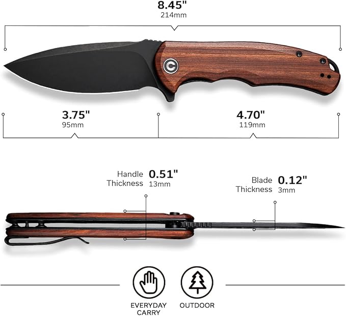 CIVIVI Folding Pocket Knife- Praxis Flipper Liner Lock Knife, 3.75" Black Stonewashed Blade with