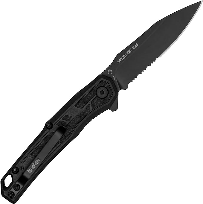Kershaw Appa Folding Serrated Tactical Pocket Knife, Assisted Opening, 2.75 inch Serrated Black