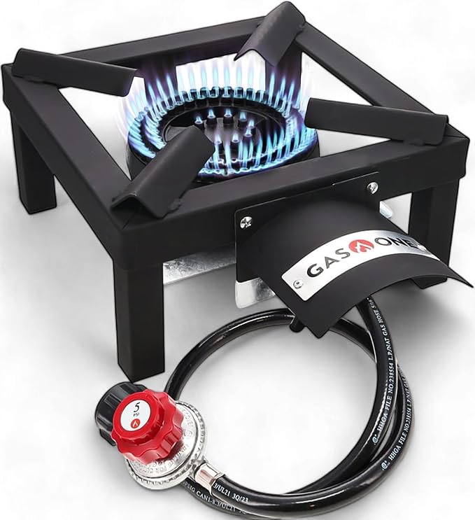 GasOne High Pressure Single Propane Burner - Outdoor Cooking with Heat Shield and Guard ??Propane