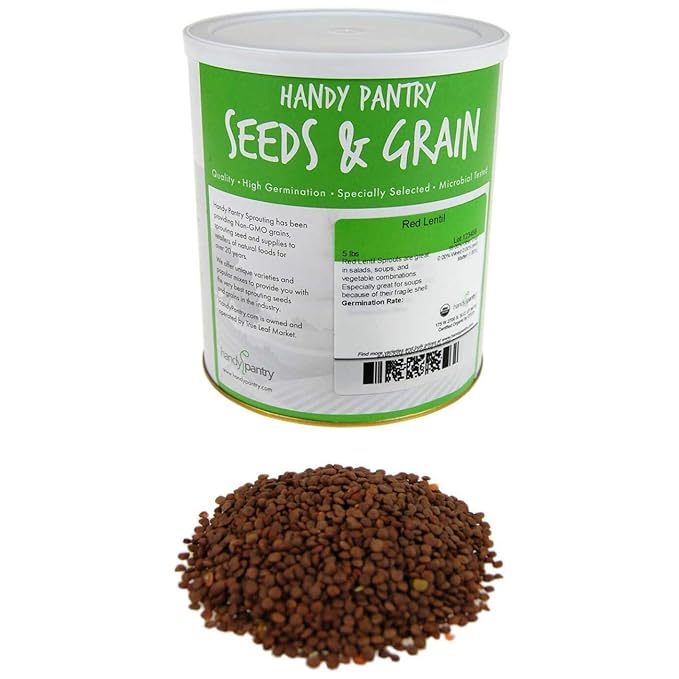 Organic Red Lentil Sprouting Seeds -5 Lbs - Handy Pantry Brand - Red Lentils- Perfect for Garden