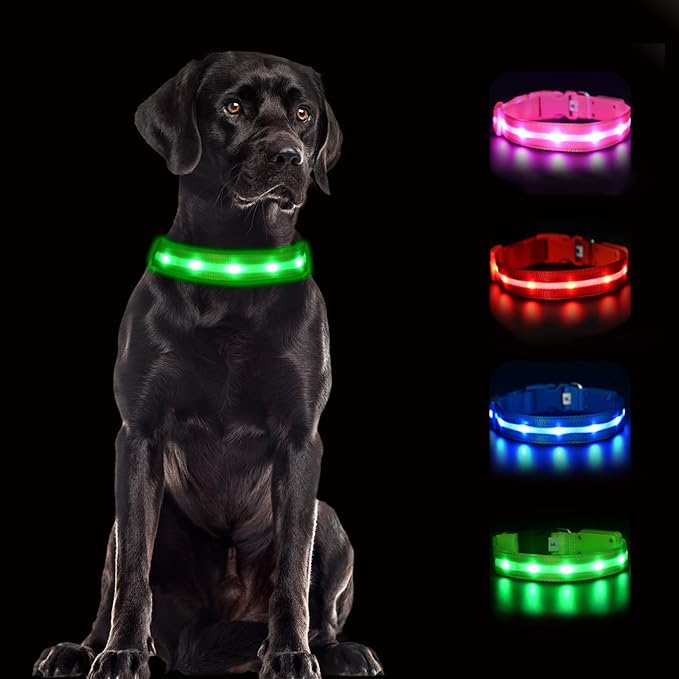CHUKCHI LED Dog Collar Rechargeable,Waterproof Flashing Collar,Light Up Glow Collar, Adjustable