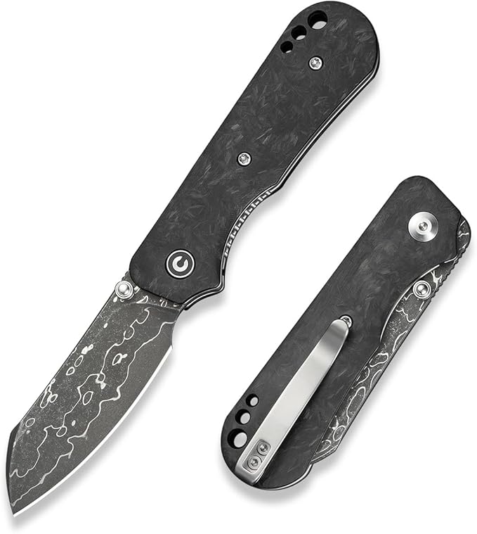 CIVIVI Crabby Pocket Knife, EDC Folding Knife for Men Women with Damascus Blade Contoured Shredded