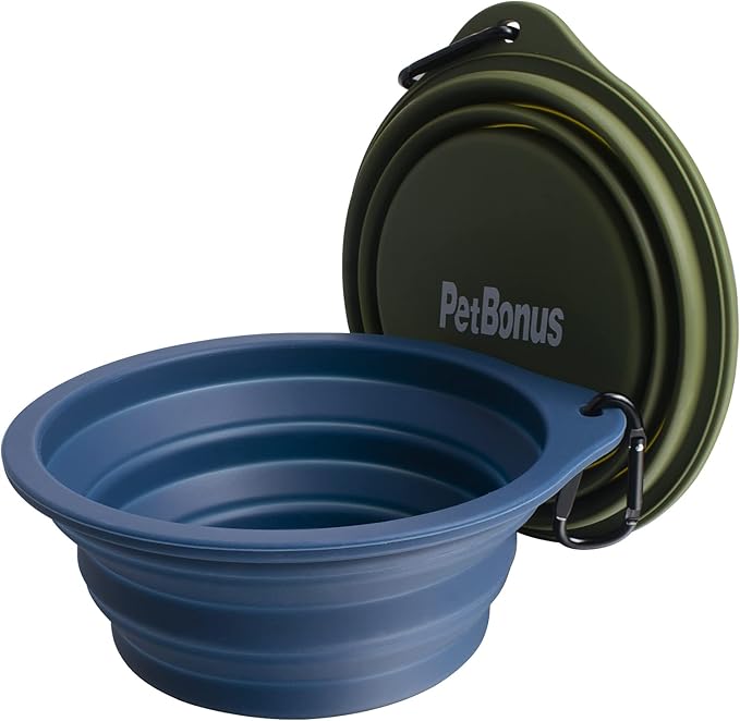 PetBonus 2-Pack Silicone Collapsible Dog Bowls, BPA Free Dishwasher Safe, Portable Foldable