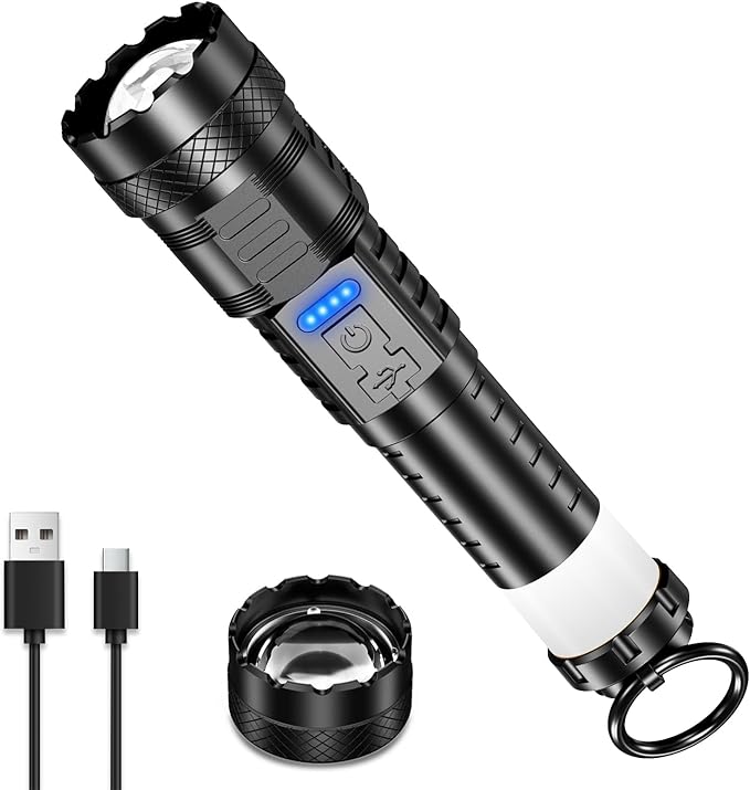 Rechargeable Flashlight High Lumens - 3000 Lumens Waterproof Police Flashlight, Zoomable Beam LED