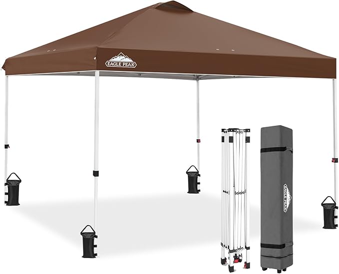 EAGLE PEAK Pop Up Canopy Tent with Wheeled Carry Bag, 8 Stakes, 4 Ropes, 4 Weight Bags, Easy Set Up