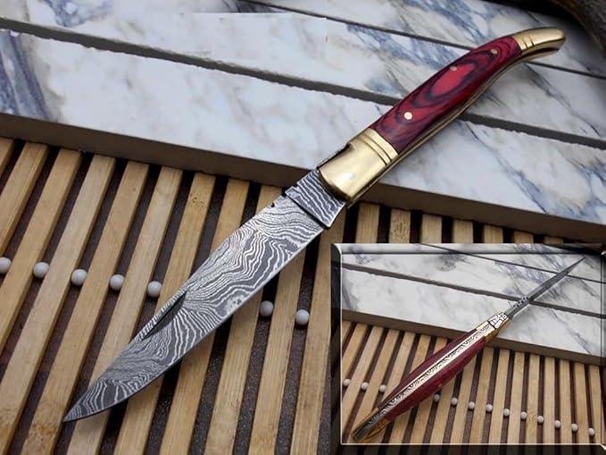 Damascus Depot Laguiole style Folding knife with real Damascus steel blade, 8.5" Long with 4" hand