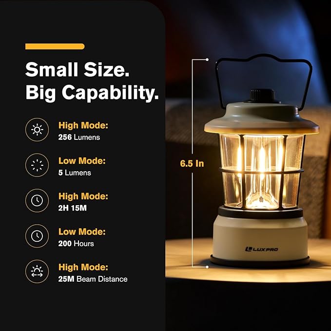 LUXPRO Retro LED Lantern - Battery-Powered Emergency Lantern - Water Resistant - Bright LED Lamp