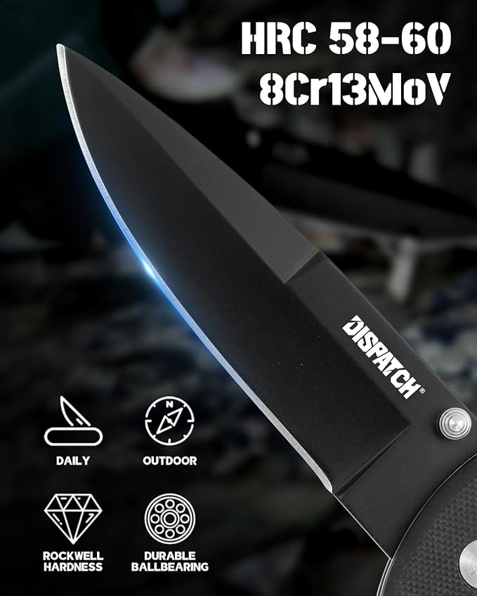 Folding Pocket Knife with Clip, 3.58" 8Cr13MoV Steel Drop Point Blade with G10 Handle, Liner Lock