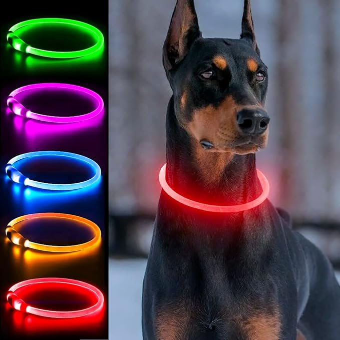 Light Up Dog Collar, Dlitk Rechargeable Cuttable LED Dog Collars, Pet Safety Light at Night Walking