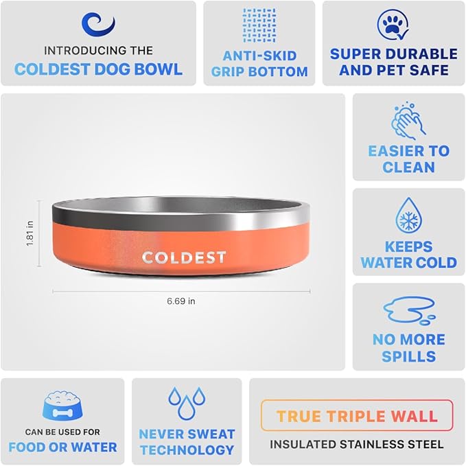 Coldest Dog Bowl - Anti Rust Metal, Non Slip, 3 Layers Insulated Stainless Steel Dog Bowls - Spill
