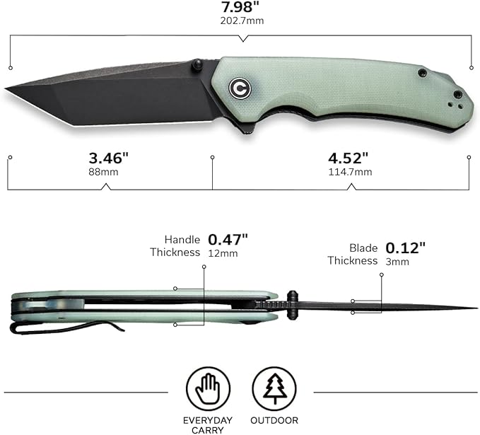 CIVIVI Brazen Folding Pocket Knife,3.5-Inch Tanto D2 Plain Blade,G-10 Outdoor Camping Hiking Knife
