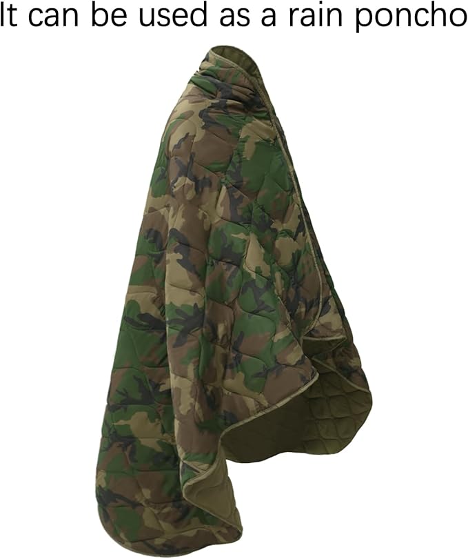 Poncho Liner Military Insulation Outdoor Camping Blanket for Travel, Beach, Grass, Picnic, Car