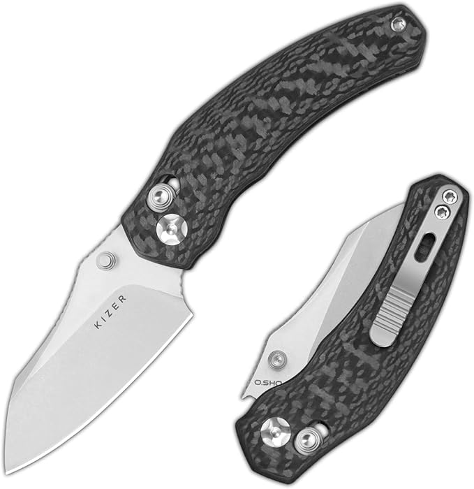 Kizer Mini Bulldog Pocket Knife, 2.5??S45VN Sheepsfoot Blade Folding Knife, Carbon Fiber Handle
