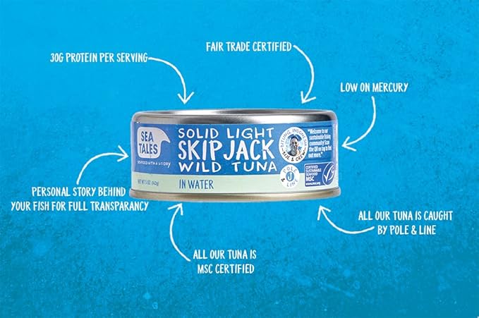 Sea Tales Solid Light Skipjack Canned Tuna in Water - 100% Pole & Line Wild Sustainably Caught