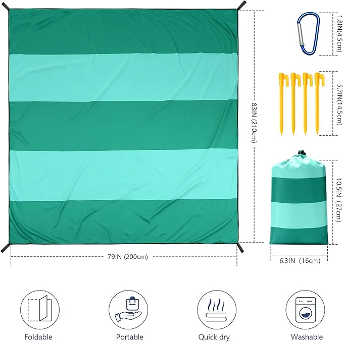 Beach Blanket Waterproof Sandproof Beach Mat 79" X 83"/10'x9'for 2-8 Adults Quick Drying Outdoor