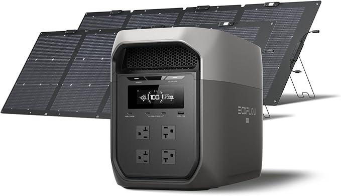 EF ECOFLOW Portable Power Station DELTA 3 MAX with 2 * 220W Bifacial Solar Panel, 3400W X-Boost
