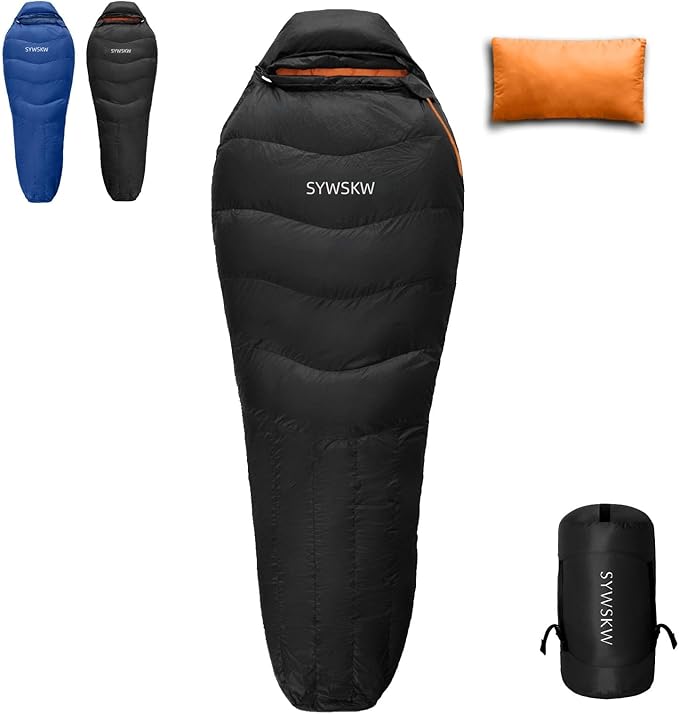 Down Sleeping Bag with Pillow, Lightweight Wide Sleeping Bag (86.6 in x 33.5 in) for Adults