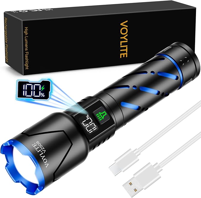 Rechargeable Flashlights High Lumens - 10000 LM, 5000mAh Battery with LCD Display, 3 Modes