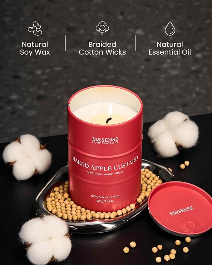 M&SENSE Baked Apple Scented Candles Large, Natural Soy Candles 21.2oz 120 Hour Slow