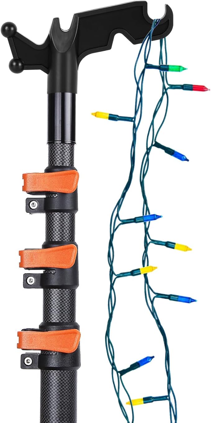 Carbon Fiber Christmas Light Hanging Pole 3.5-12FT, Telescopicing Light Hanging Pole with Utility