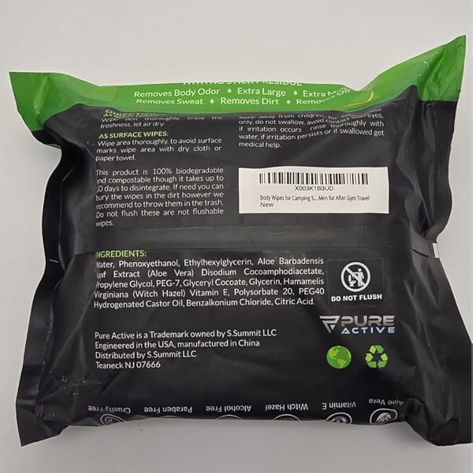 Body Wipes for Camping 50 XXL Camping Wipes 12''x 12'', Shower Body Wipes for Camping, Body and