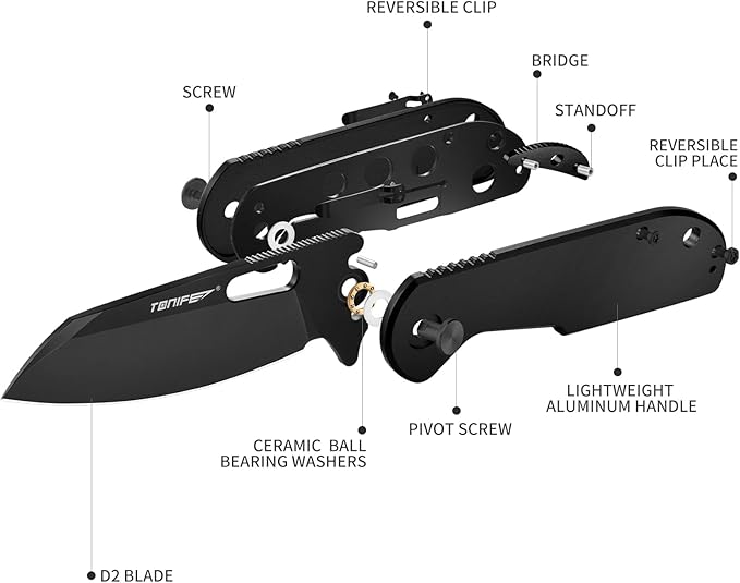TONIFE Galaxy Mini Folding Knife with D2 Steel Blade and Aluminum Handle, EDC Pocket Tool for
