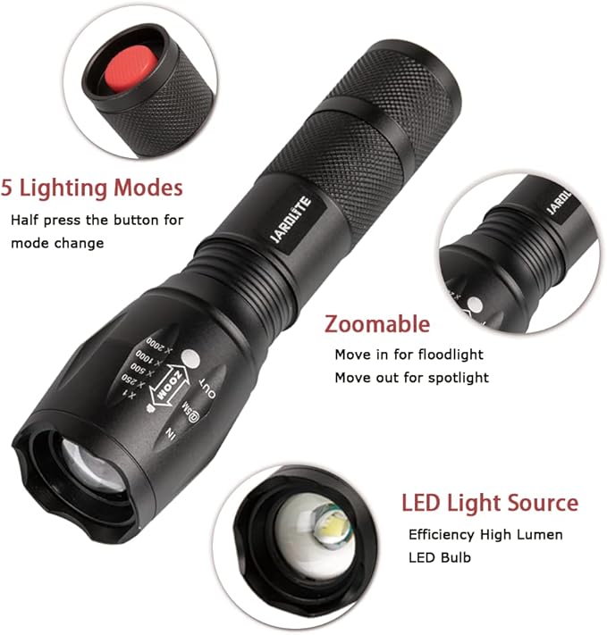 LED Emergency Handheld Flashlight, 4 Pack, Adjustable Focus, Water Resistant with 5 Modes, Best