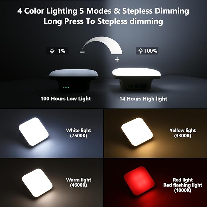 10800mAh Rechargeable Hanging Tent Light with Magnet, 30W 4000LM LED 4 Color Lighting Modes Camping