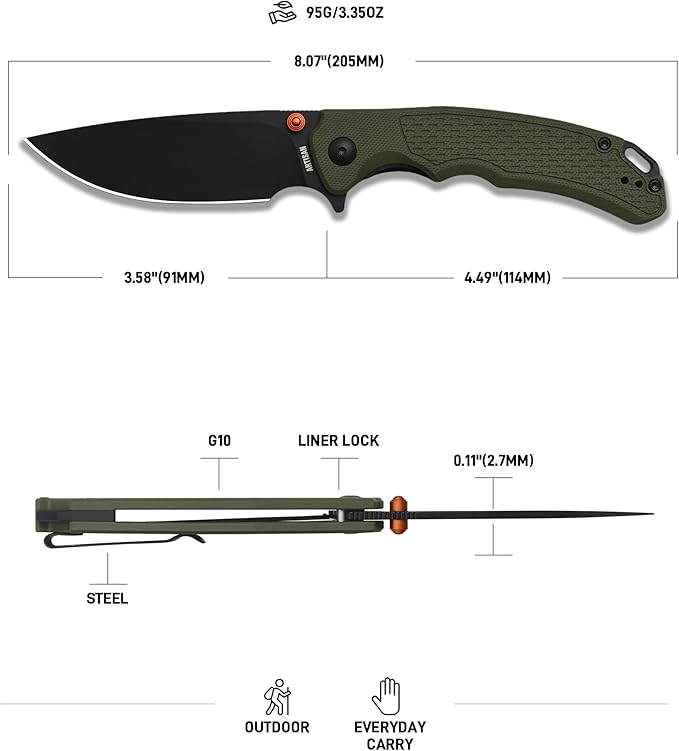 ARTISANCUTLERY Tradition V2 Folding Pocket Knife with 3.58'' AR-RPM9 Steel Blade, EDC Knife with