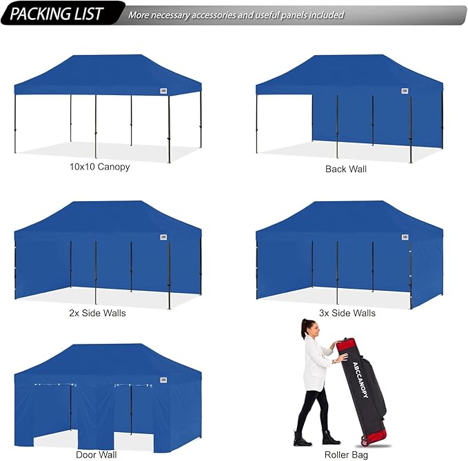 ABCCANOPY Heavy Duty Easy Pop up Canopy Tent with Sidewalls 10x20, Navy Blue