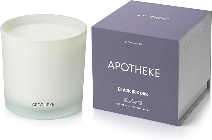 Apotheke 3-Wick Scented Candles for Home, Black Iris Oak - 26 oz Soy Wax Aromatherapy Jar Candle