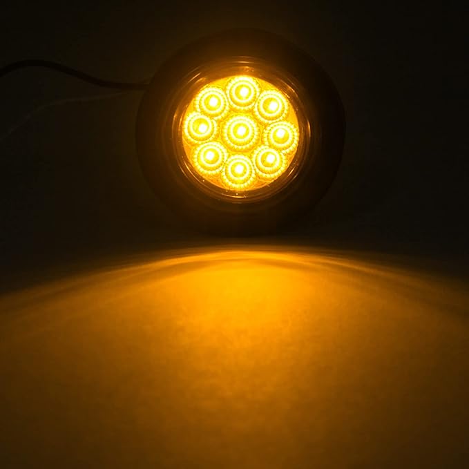 10Pcs 2 Inch Round LED Marker Lights Amber 9 LEDs w/Reflectors, 2 Inch Round Led Side Marker