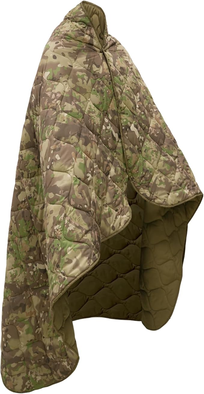 Military Poncho Liner 55”x 79” Camping Blanket Insulation Compact Waterproof for Travel Stadium