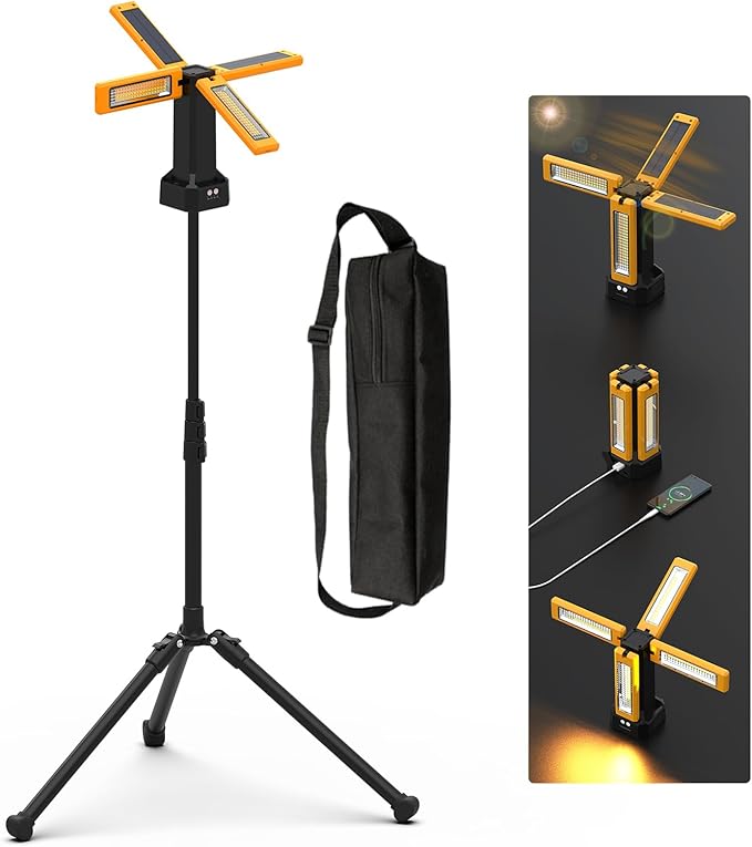 13200mAh Rechargeable Solar Work Light,IPX4 Waterproof with Folding Stand Support and Portable