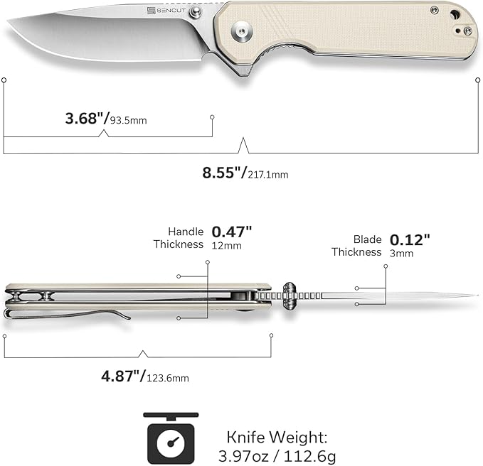 SENCUT Aetheris Pocket Knife, EDC Folding Knife with 3.68'' 9Cr18MoV Blade & G10 Handle, Reversible