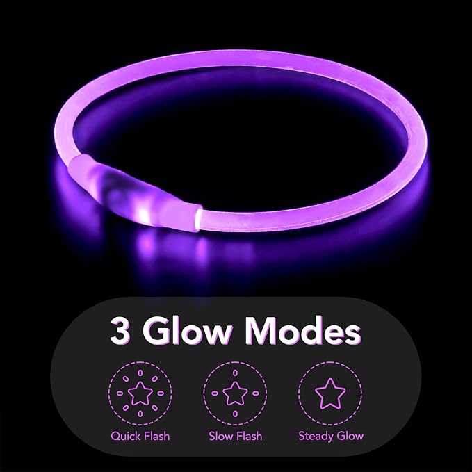 Colaseeme LED Dog Collar Light Up Dog Collars 1 Count USB Rechargeable TPU Glow Safety Basic Dog