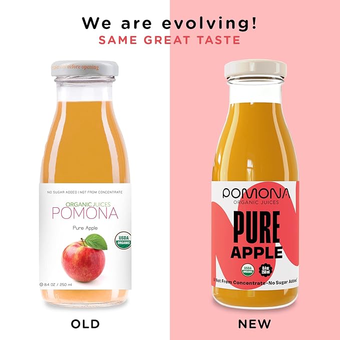 Pomona Organic Apple Juice (Pack of 12), Cold Pressed USDA Organic Juices, Apples And Lemon Juice
