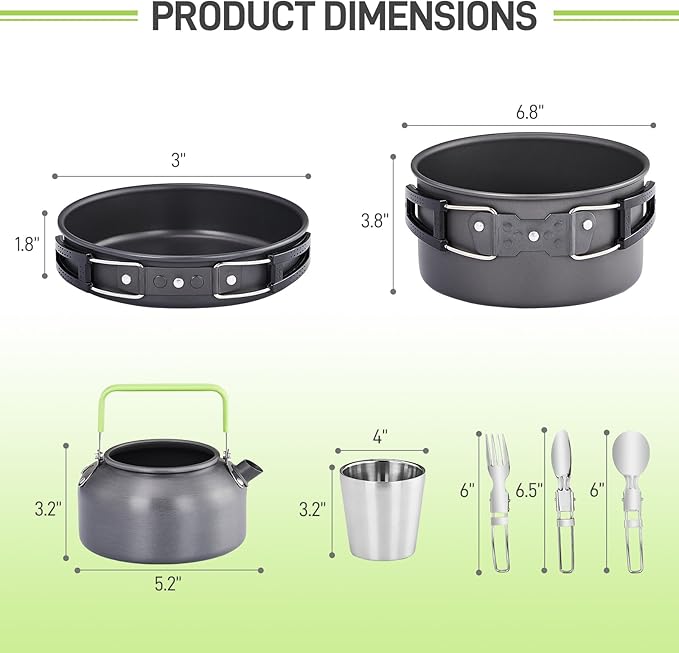 ROVSUN 10pcs Camping Cookware Mess Kit, Lightweight Non-Stick Pot Pan Kettle Set w/Stainless Steel