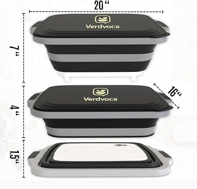 Collapsible BBQ Prep Tubs with Lids, Grill Cutting Board, Camping Sink with Drainage Hole for Meal