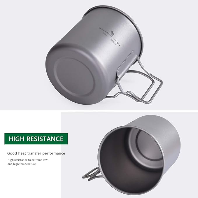 Titanium Coffee Mug Titanium Pots Titanium Cup with Foldable Handle Outdoor Camping Water Mug