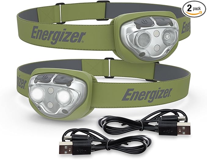 Energizer Rechargeable LED Headlamp, IPX4 Water Resistant, High-Powered Bright LED, Multiple Light