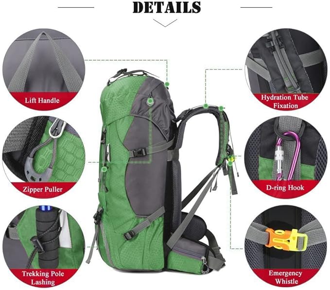 Bseash 60L Waterproof Hiking Camping Backpack with Rain Cover, Large Outdoor Sport Travel Daypack