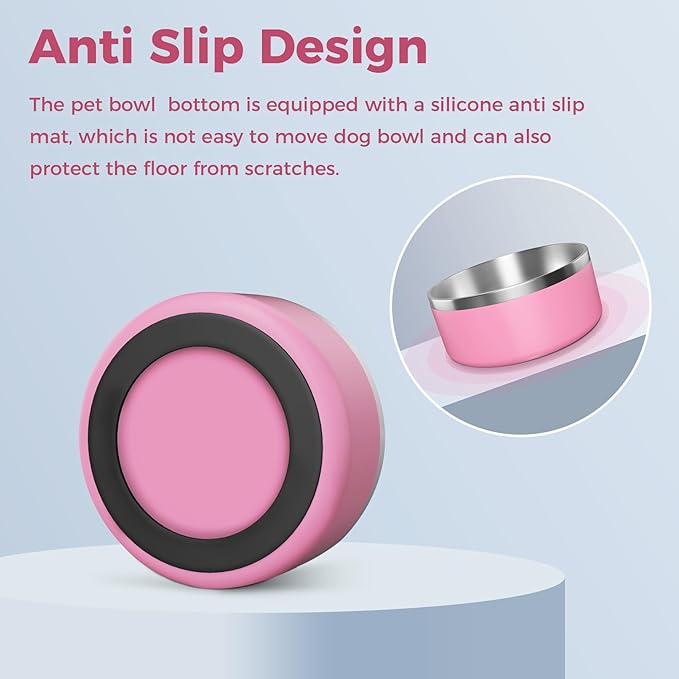 Dog Bowl, Stainless Steel Dog Food and Water Bowl with Non Slip Quiet Bottom, Easy to Clean