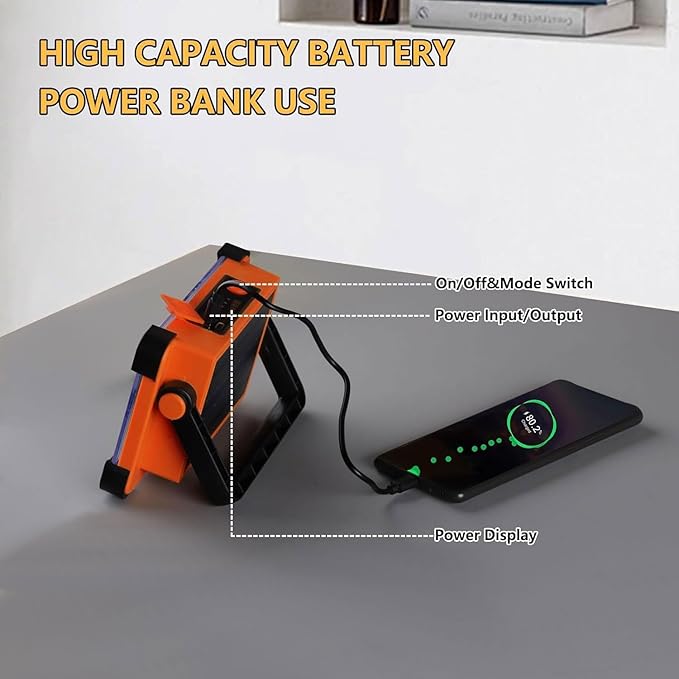 120W Solar Rechargeable Work Light, 144 LED 10000LM Portable Flood Light with Stand, IP66