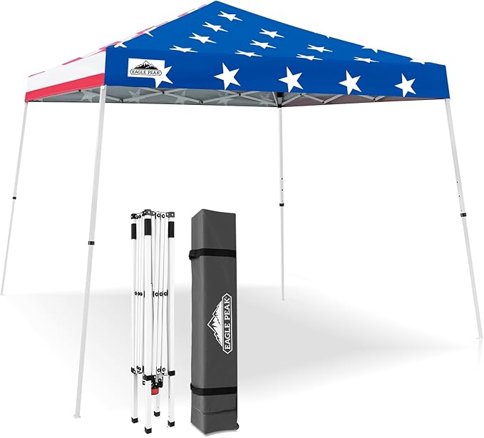 EAGLE PEAK 10x10 Slant Leg Pop-up Canopy Tent Easy One Person Setup Instant Outdoor Beach Canopy